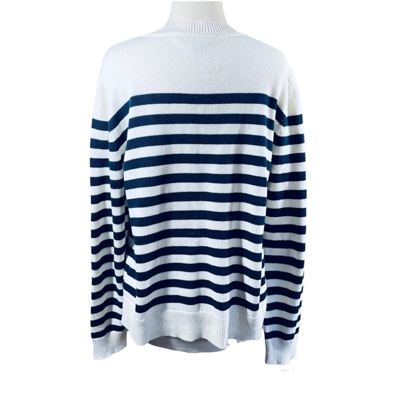 Banana Republic Ivory & Navy Stripe Nautical Lace Up Front Pullover Sweater L - Picture 8 of 9